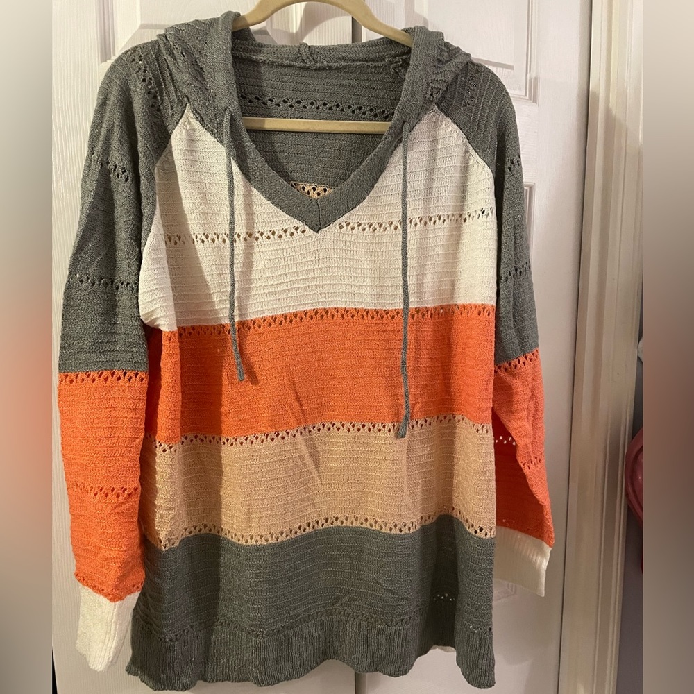 3x Knit Sweater Hoodie Peach and Gray